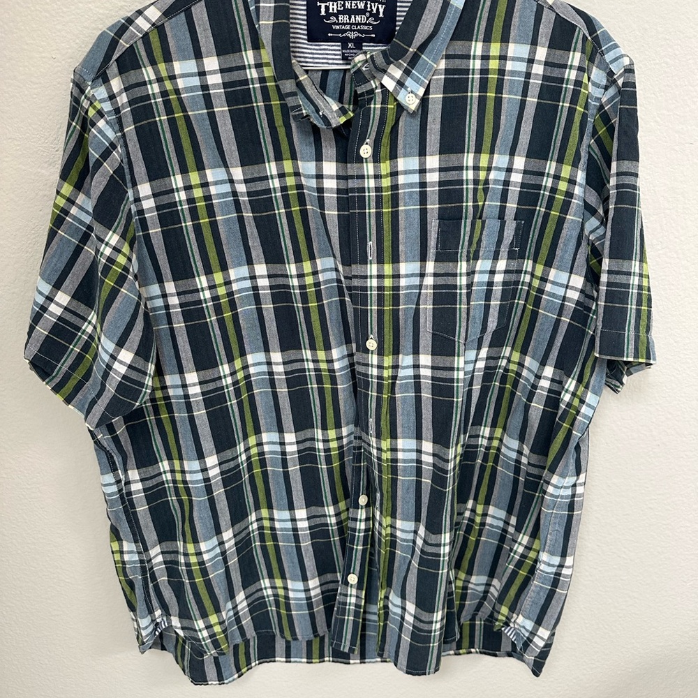 Men's Blue & Green Plaid Shirt